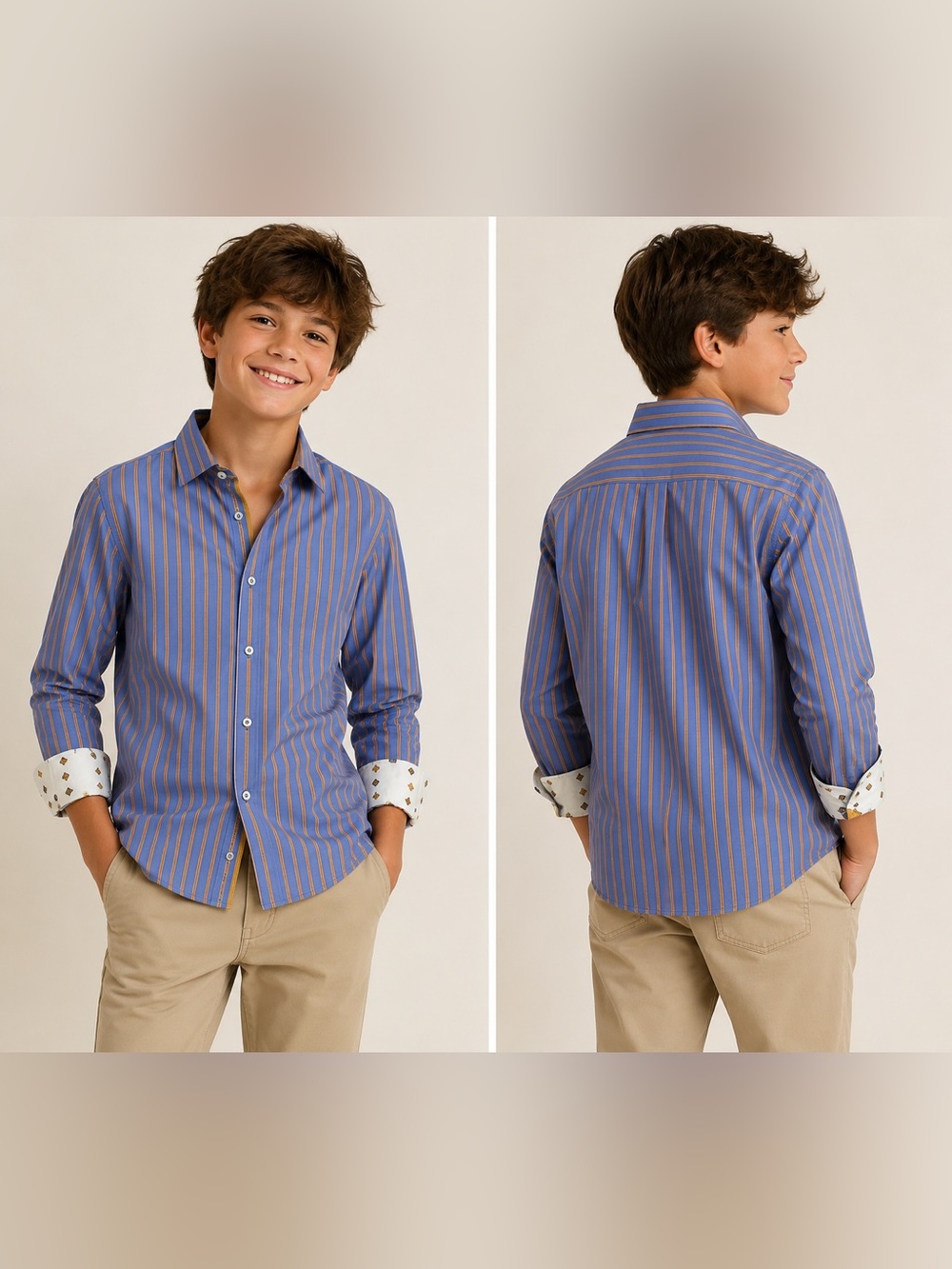 Robert Graham Blue Shirt with Orange Stripes